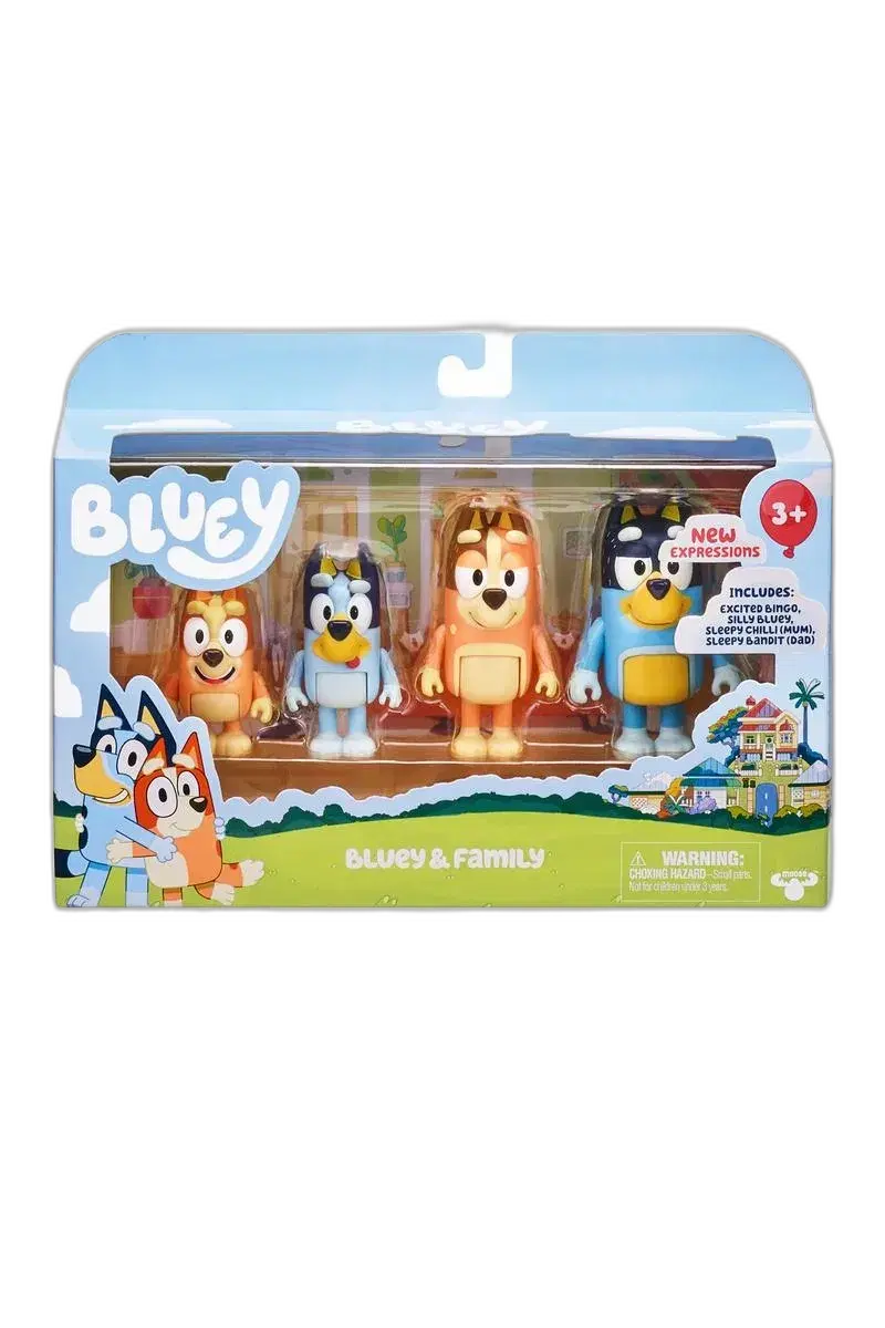 Bluey 4 Pack Figures - Bluey and Family New Expressions